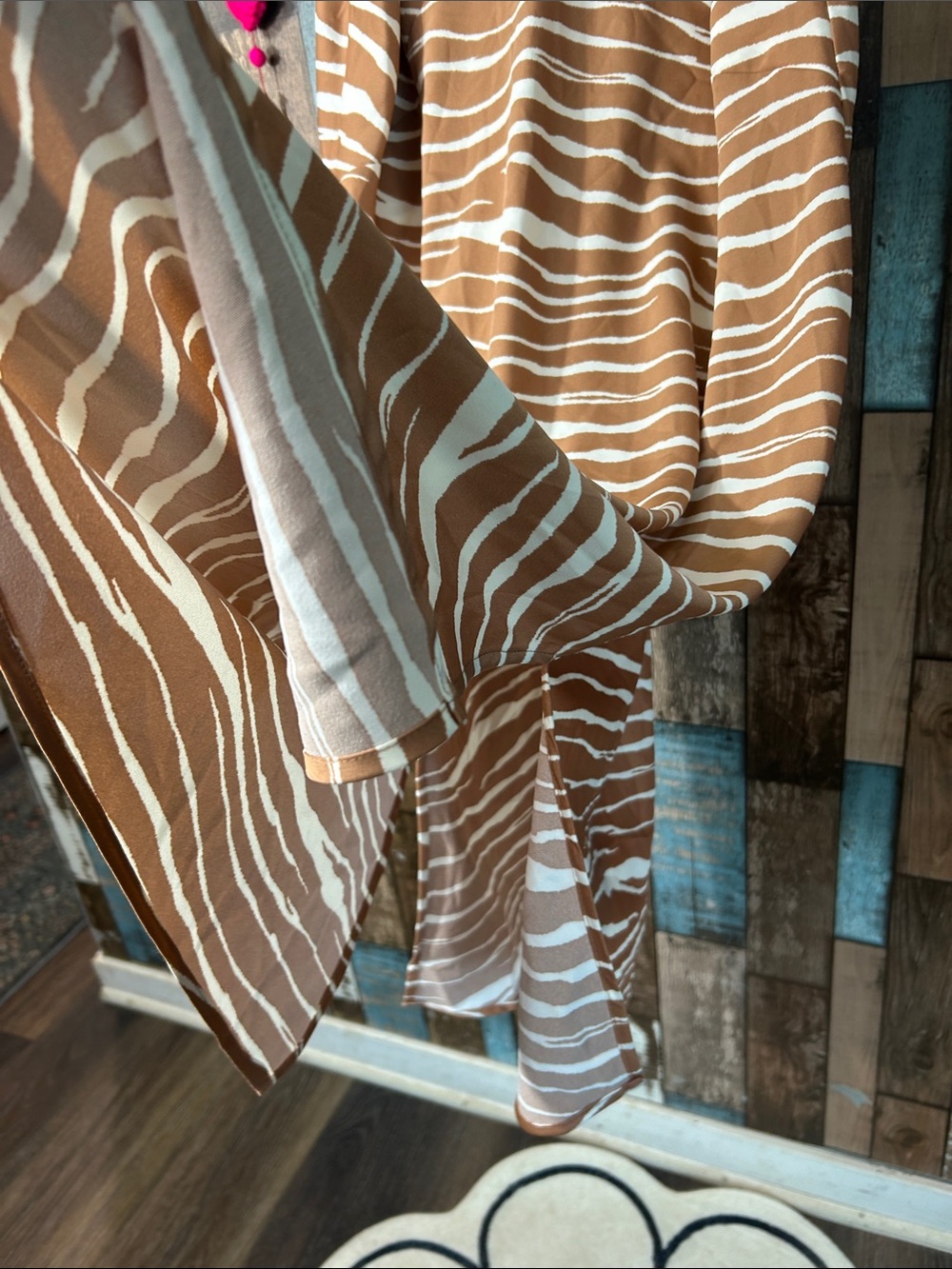 a new day Tan and White Zebra-Stripe V-Neck Summer Dress - Picture 7 of 9